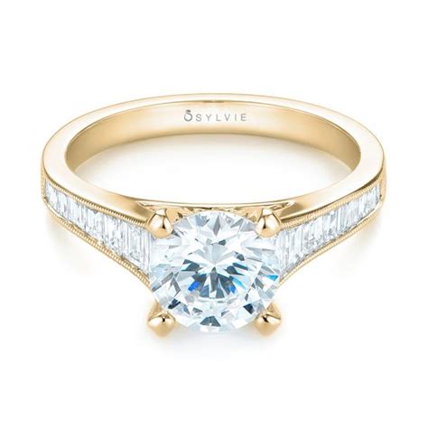 K Yellow Gold Tapered Baguettes Diamond Engagement Ring