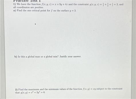 Solved Practice Lest Iwe Have The Function F X Y Z X 9y 4z