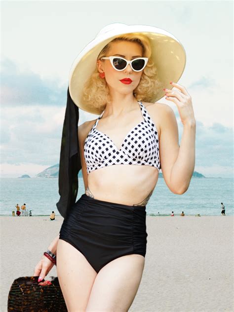 1950s Halter Plaids Lace Up High Waisted Swimsuit Retro Stage