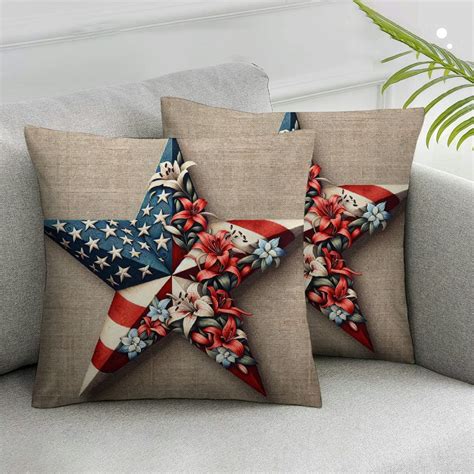 Ulloord 4th Of July Pillow Covers American Flag Floral Stars Throw