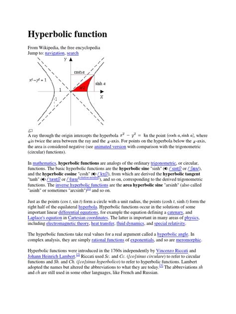 Hyperbolic Functionwikipedia Trigonometric Functions Mathematical