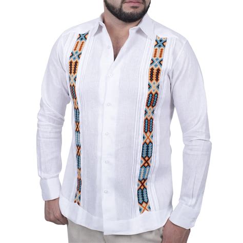 Guayabera Con Bordado Chiapaneco Modelo Palenque Lino Italiano