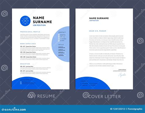 Professional Cv Resume Template Blue Design And Letterhead Cover Letter Vector Minimalist