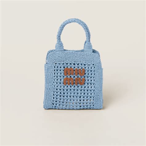 Celeste Cognac Raffia Effect Crochet Fabric Tote Bag Miu Miu