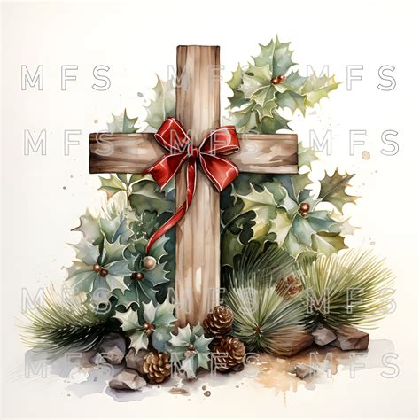 Watercolor Christmas Cross Clipart, 20 High Quality JPG, Instant Digital Download Card Making ...