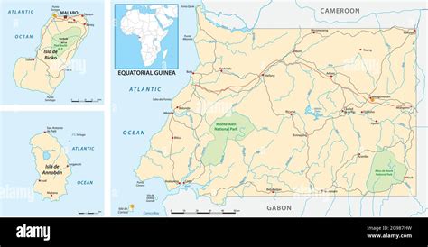 Vector Road And National Park Map Of Equatorial Guinea Stock Vector