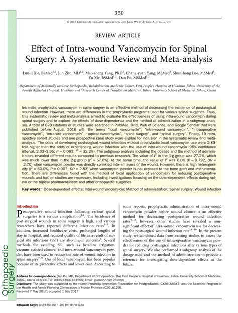 PDF Effect Of Intrawound Vancomycin For Spinal Surgery A Systematic