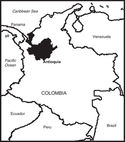 Map showing the geographic location of the study area (Antioquia ...