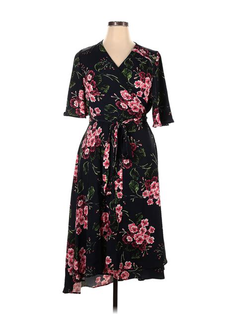 ELOQUII 100 Polyester Floral Black Casual Dress Size 16 Plus 62