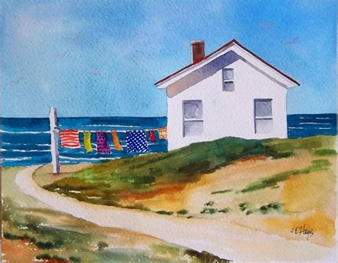 Seaside Cottage Washline Original Watercolor X Inches Original