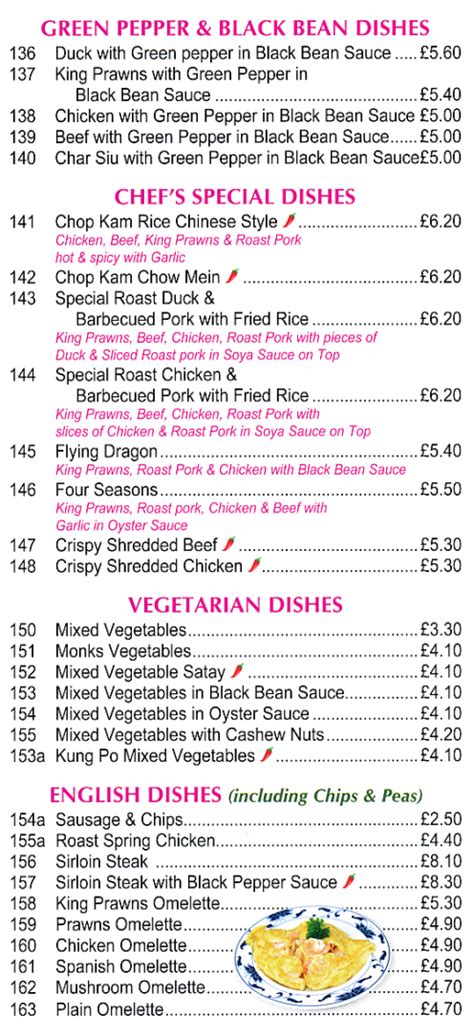 Menu For The Village Chinese And Cantonese Takeaway In West Hallam