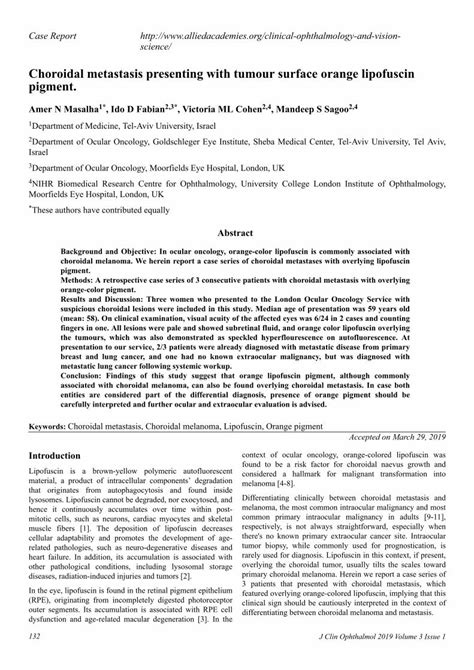 PDF Choroidal Metastasis Presenting With Tumour Surface Orange