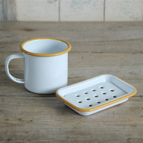 White Enamel Soap Dish Mustard Rim Closet And Botts