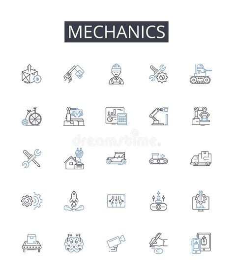 Mechanics Line Icons Collection Physics Dynamics Kinetics Motion