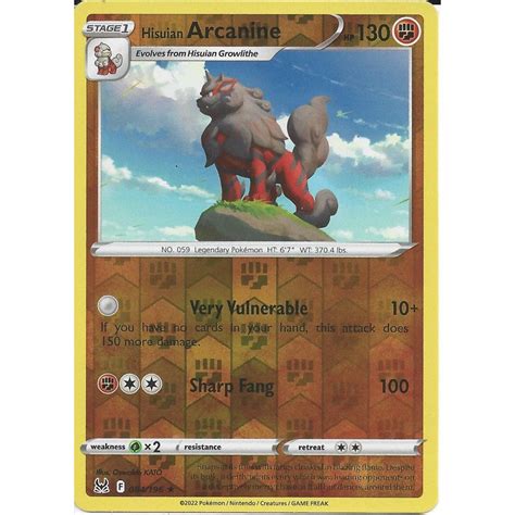 Pokemon Trading Card Game 084 196 Hisuian Arcanine Rare Reverse Holo