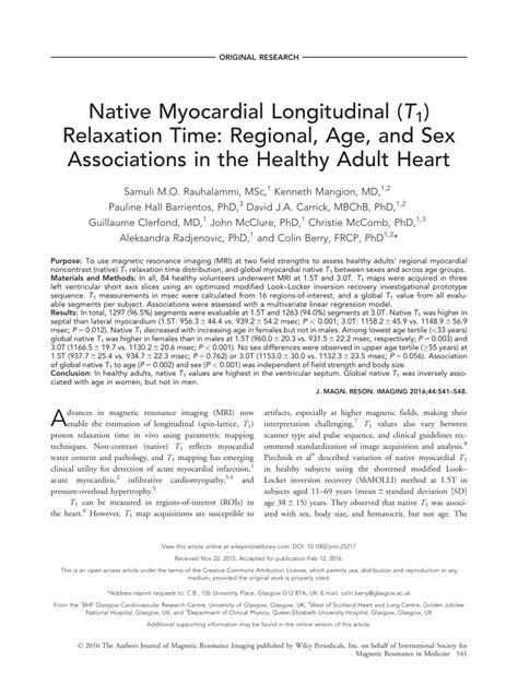 Pdf Native Myocardial Longitudinal T1 Relaxation Time Regional Age And Sex Associations