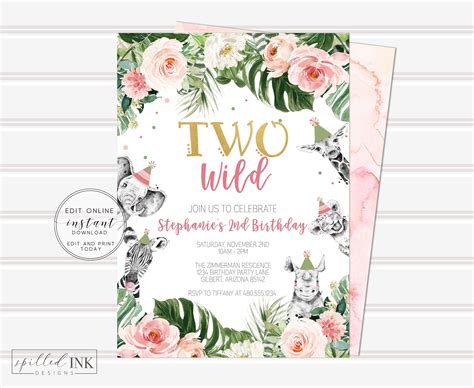 Two Wild Birthday Invitations Template Free