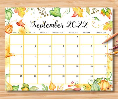 September Calendar 2022 Printable