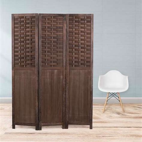 Cozayh Panel Paulownia Wood Screen Room Divider Dark Brown