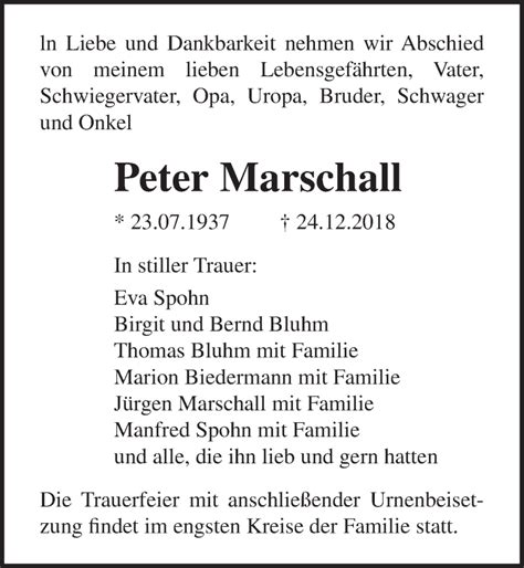 Traueranzeigen Von Peter Marschall Trauer Anzeigen De