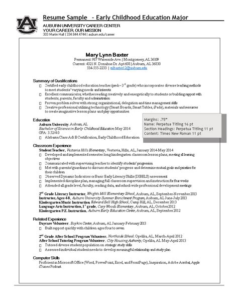 Sample Preschool Teacher Resume Template