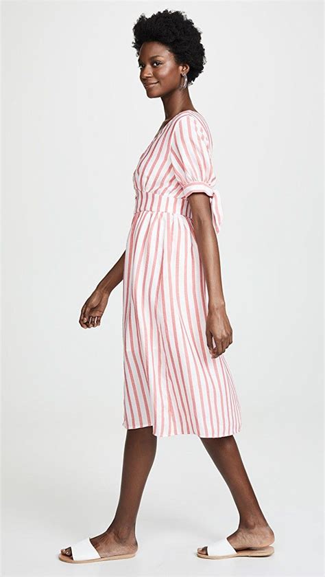 English Factory Striped Midi Dress With Tie Striped Midi Dress Midi