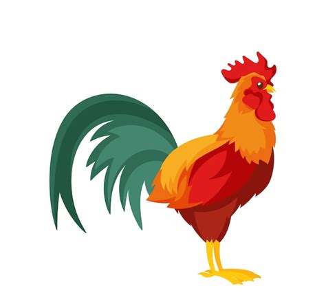 Gallo Con Cola Larga Y Esponjosa Cresta De Gallo Roja Y Barbas Icono De