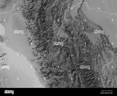 Cajamarca Region Of Peru Grayscale Elevation Map With Lakes And