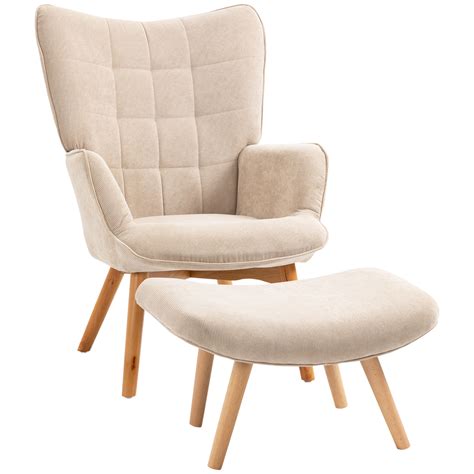 HOMCOM Fauteuil Met Scandinavisch Accent Voetenbank Fauteuilset