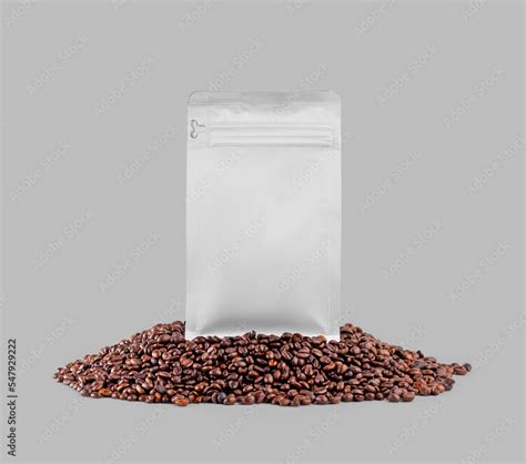 Mockup Of White Doy Pack Zip Gusset Packaging On Coffee Beans Close