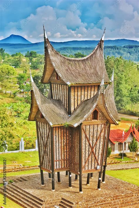 Rangkiang In Front Of Tradisional House Of Minangkabau Tribe Stock