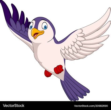 Cartoon Bird Flying Isolated On White Background Vector Image