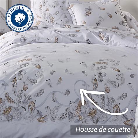 Housse De Couette Percale Pur Coton Peign X Cm Plumes Linnea