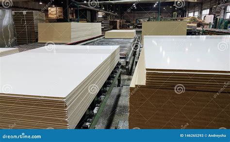 Production of Laminated Fiberboard. Fibreboard Sheets for Furniture Production Stock Image ...