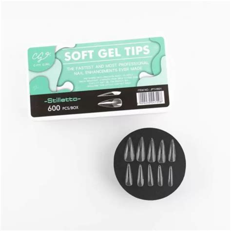 TIPS SOFT GEL STILETTO PRELIMADO CITY GIRL X 500 PCS Distribuidora