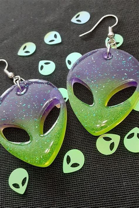 Alien Earrings Fantasy And Cosplay Earrings Colorful Glitter Etsy