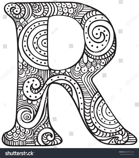 Hand Drawn Capital Letter R In Black Coloring Sheet For Adults