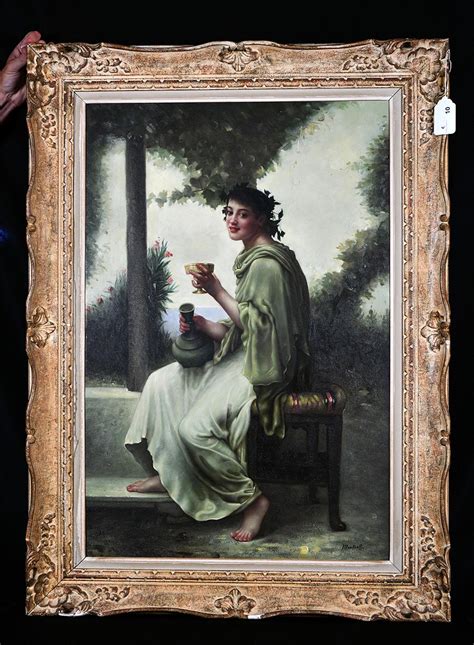 lot large vintage oil  canvas painting  bacchus