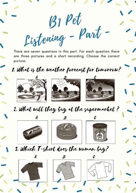 B1 Pet Listening Part 1 July 1 Interactive Worksheet English As