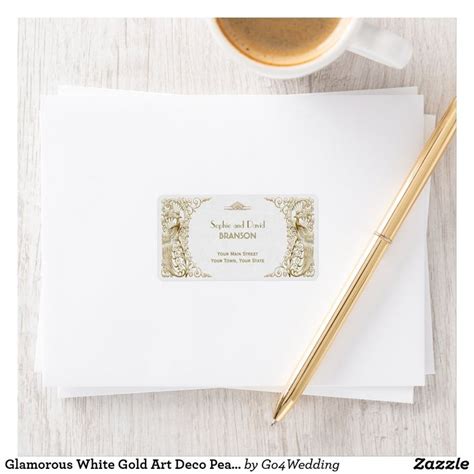 Glamorous White Gold Art Deco Peacocks Wedding Label Zazzle Wedding