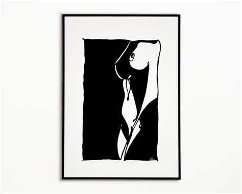 Black And White Naked Woman Abstract Nude Woman Figure Line Illustration Nude Line Drawing