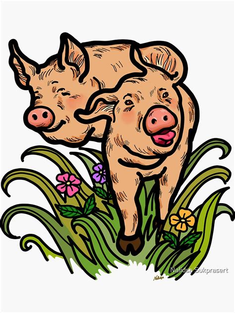 Happy Smiling Pig Farm Animal In Nature Sticker For Sale By Nalidsa