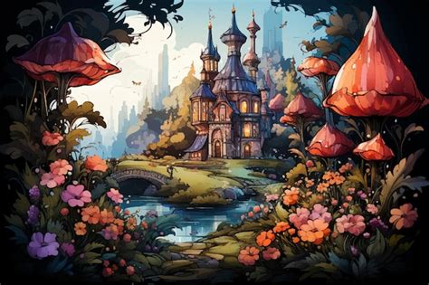 Premium Vector Fantastic Landscape With Mushrooms Beautiful Old