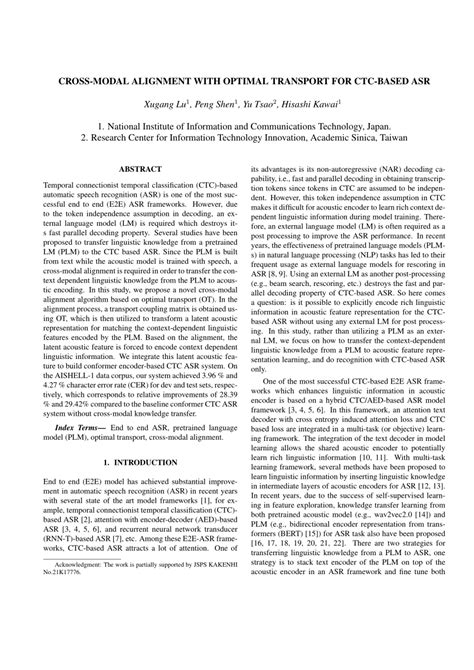 PDF CROSS MODAL ALIGNMENT WITH OPTIMAL TRANSPORT FOR CTC BASED ASR