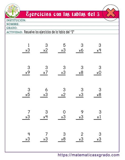 Ejercicios De Las Tablas De Multiplicar Del 3 Para Imprimir