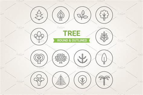 Circle Tree Icons Outline Icons Creative Market