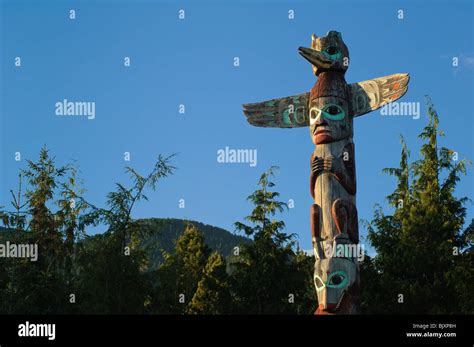Tlingit Totem Pole At Saxman Totem Park Ketchikan Alaska Stock Photo