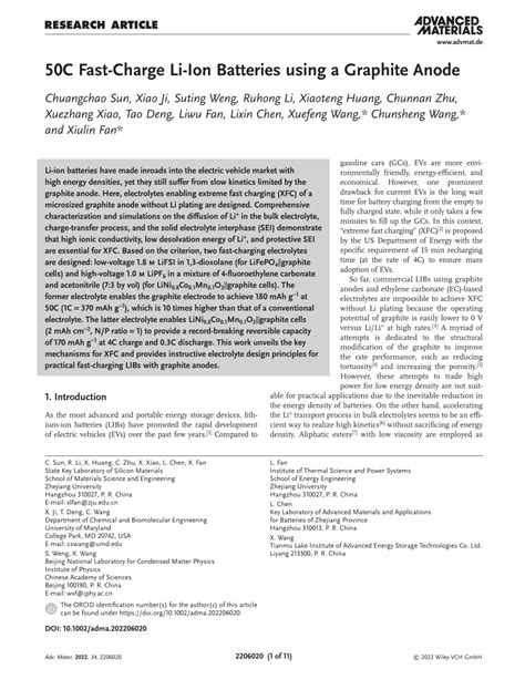 50c Fast‐charge Li‐ion Batteries Using A Graphite Anode Request Pdf