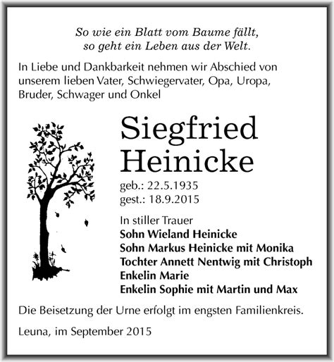 Traueranzeigen Von Siegfried Heinicke Abschied Nehmen De