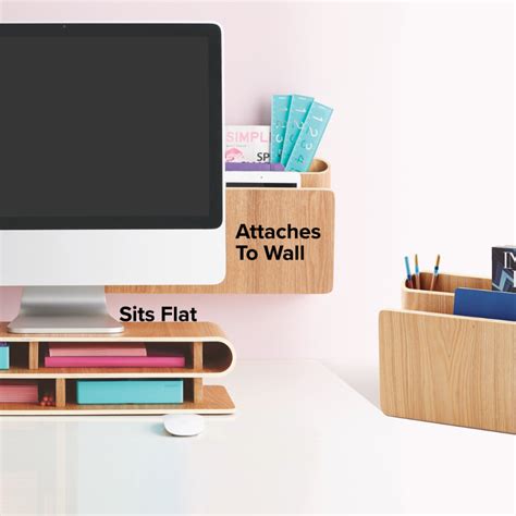 A Computer Monitor Stand With Cubbies That Can Lay Flat Or Act As A